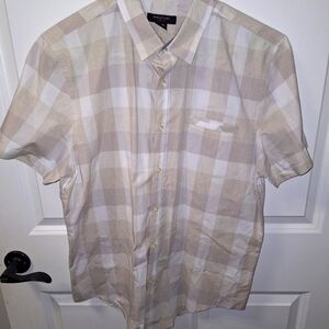 A Structure Slim Fit short sleeve button-down color block shirt in large
